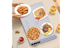 MOKASI Electric Food Warming Mat Heating：Flameless Silicone Countertop Warmer Tray with 6 Temps 24x16 Inch - Portable Foldable Heat Pad Keep Food Warm for Dinner Serving and Buffet Party - (Gray)