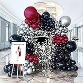 yeewaka Burgundy and black silver balloon garland arch kit 160pcs Maroon black balloons for graduation class of 2025 Prom Wedding Birthday baby shower party decorations