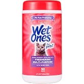 Wet Ones for Cats Freshening Wipes with Aloe Vera, Fresh Scent, 50 Count | Multi-purpose grooming wipes remove dirt, odor, and dander between baths, gentle for regular use on cats