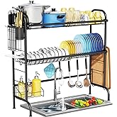 HOWDIA - Estante de secado de platos sobre el fregadero, de 3 niveles, de acero inoxidable, grande, con soporte para utensili