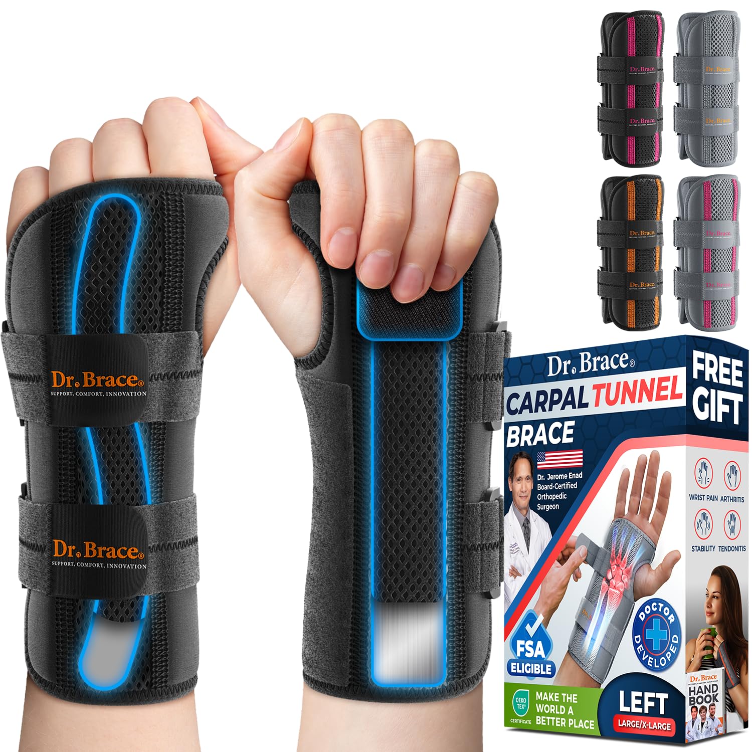 DR. BRACE Adjustable Wrist Brace Night Support for Carpal Tunnel, FSA ...
