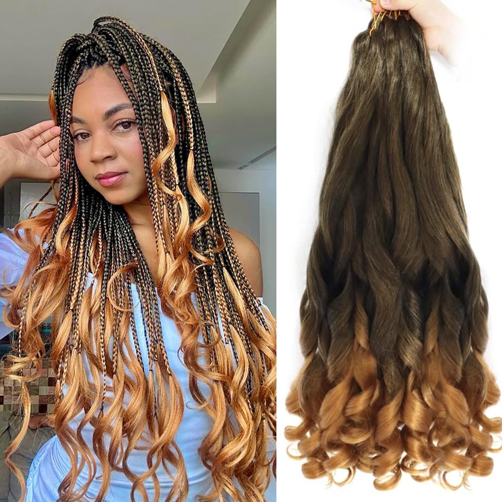 Alaleibaby 22 inch French Curly Braiding Hair 3 Pack Loose Wavy Spiral Curl Braids Crochet Hair Deep Wave Synthetic Extensions Pre Stretched Bouncy Braiding Hair