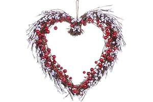 DIYFLORU Artificial Valentines Day Wreath,15 Inches,Heart-Shaped Wreath with Round Berries and White Pip Berries,Perfect for Valentine’s Day Decor,Wedding