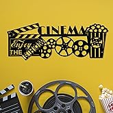 Metal Movie Room Decor - 17.1 x 6.6 inches, Film Clap Board, Film Wheel and Popcorn Home Cinema Sign, Decor for Movie Nights