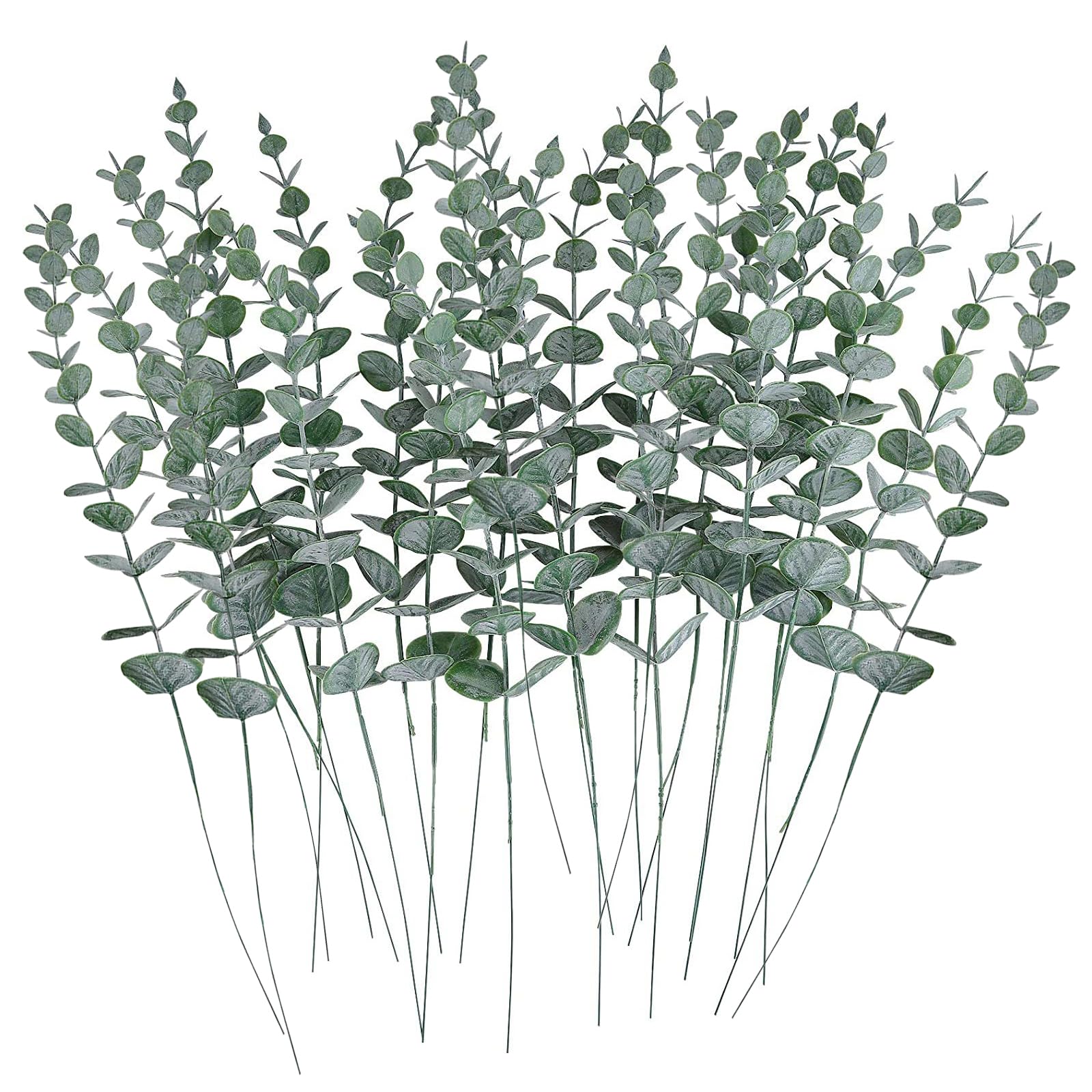 SenZee Artificial Eucalyptus Stems, 24 Pcs Real Touch Faux Eucalyptus Stems Leaves Branches Artificial Plant 15 inch for Wedding Bouquet Table Decor,Green