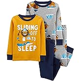 Carter's Boy’s 4-Piece Snug Fit Cotton PJs (as1, age, 5_years, Sliding off to sleep, 5T)