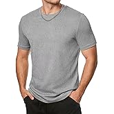 Dokotoo Men Men's T-Shirts Cotton Short Sleeve Crewneck Textured Knit Tees Shirts Summer Casual Solid Basic Tops