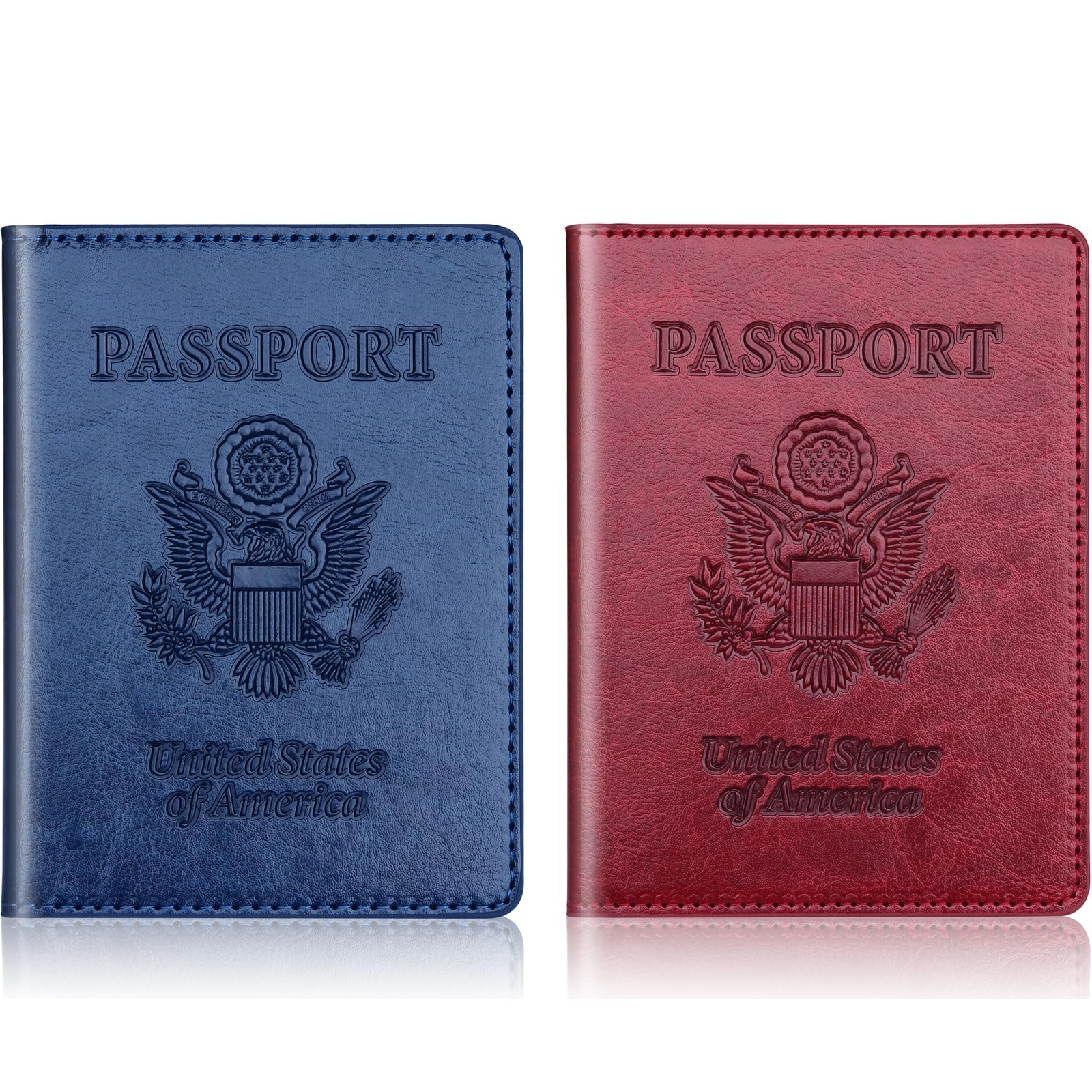 Passport Holder 2Pcs, Passport Cover Wallet Case for Women Men Family, Passport Book Holders Travel Must Haves Cruise Ship Essentials (Dark Blue & Wine red)