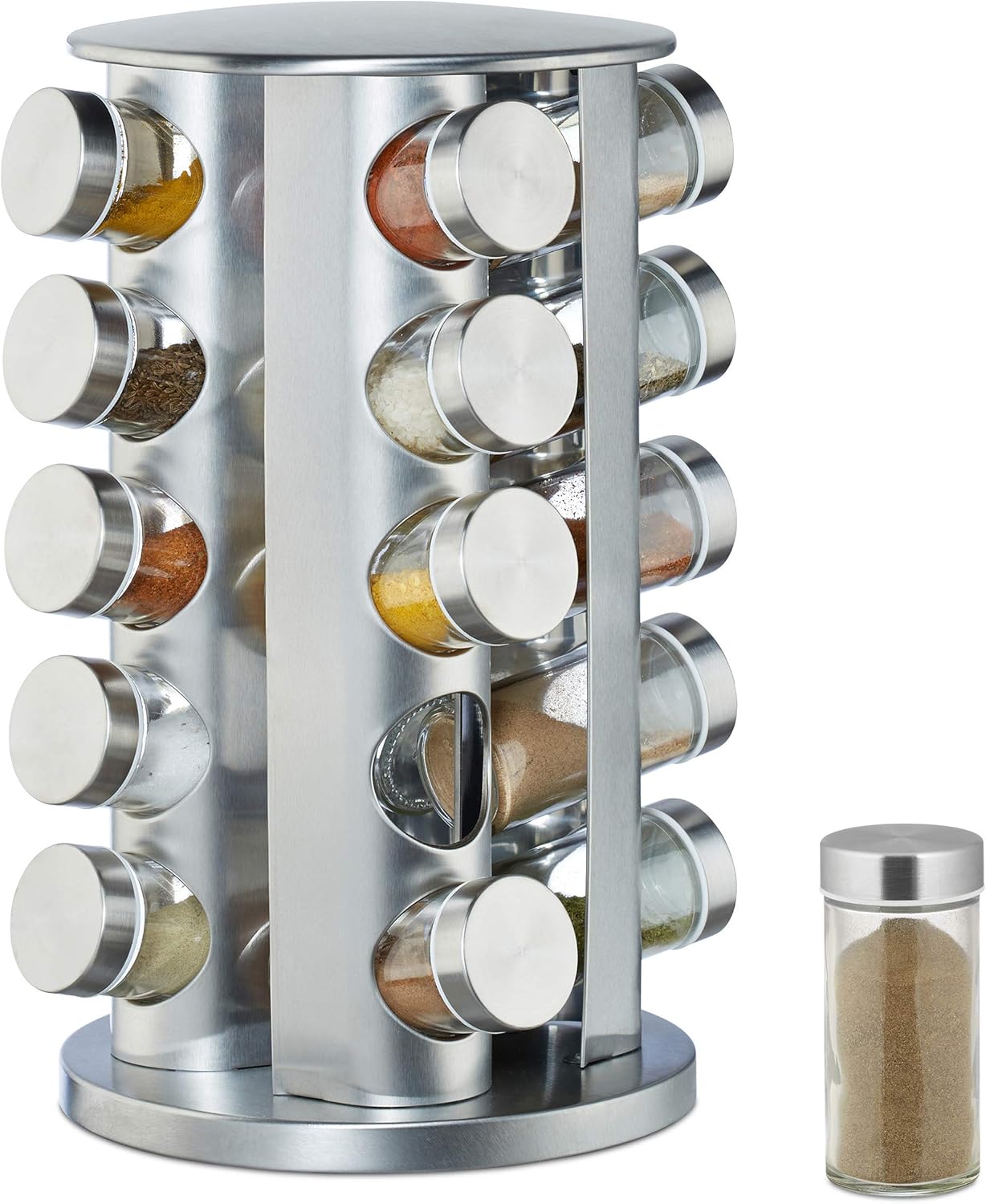Relaxdays Spice Rack with 20 Jars, 360° Rotation, Shakers for Seasoning