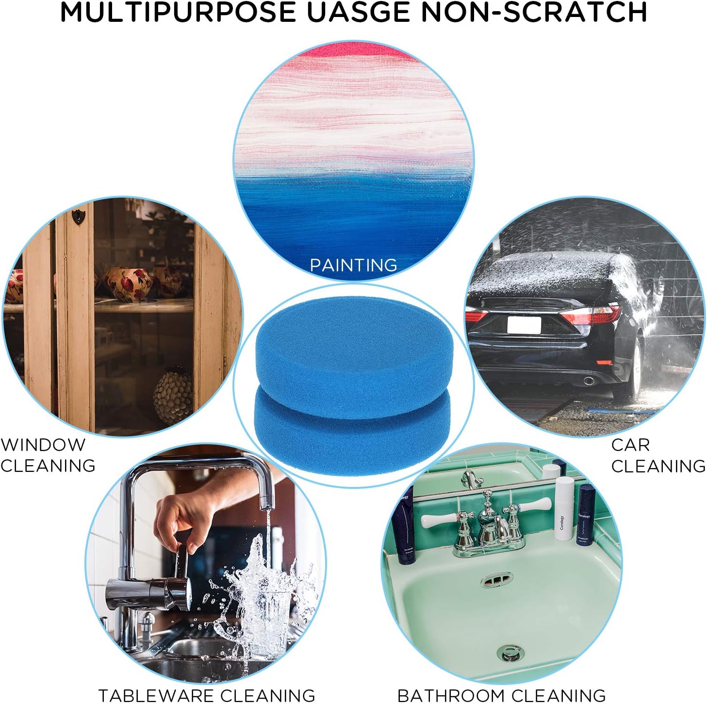 LUTER 4Pcs Paint Sponge Applicators, Double-Sided Round Artist Sponge Paint Brush for Painting, Arts and Crafts (3 Inch, Blue)