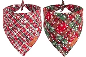 ADOGGYGO 2 Pack Dog Bandanas Christmas, Stylish Plaid Snowflake Pet Scarf, Premium Durable Fabric, Multiple Sizes Offered, Christmas Bandanas for Medium Large Dogs Pets (Large)