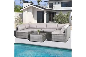 IJIALIFE 7 Pieces Patio Furniture Set, Modular Patio Set Wicker Outdoor Sectional Sofa Set PE Rattan Wicker Patio Conversation Set with Thickened Cushions and Coffee Table,Gray Wicker/Gray Cushion