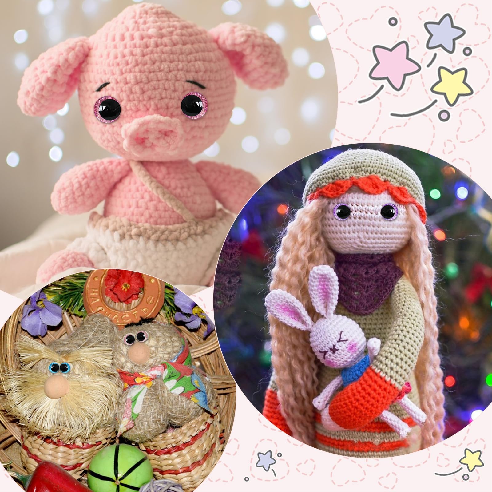 MUCUNNIA 120pcs 18mm 3D Glitter Safety Eyes for Crocheting with Bowl Washers Moon Crochet Amigurumi Eyes for Crochet Animals Craft Doll Eyes Stuffed Crochet Eyes for Crafts Gift for Crochet Lovers