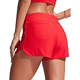 CRZ YOGA Classic Fit Dolphin Board Shorts for Women 3'' - High Waisted Beach Swimwear Bottoms Bathing Trunks with Liner