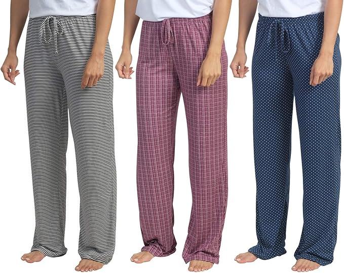 Real Essentials 3 Pack Women’s UltraSoft Fleece Comfy Stretch Pajama/Lounge Pants Elegant