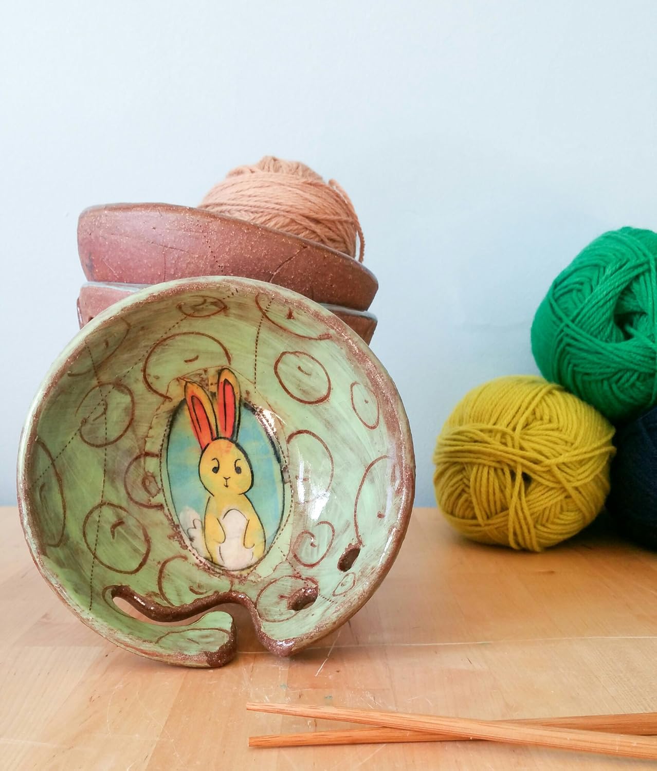Yarn Bowl with Bunny Rabbit Handmade