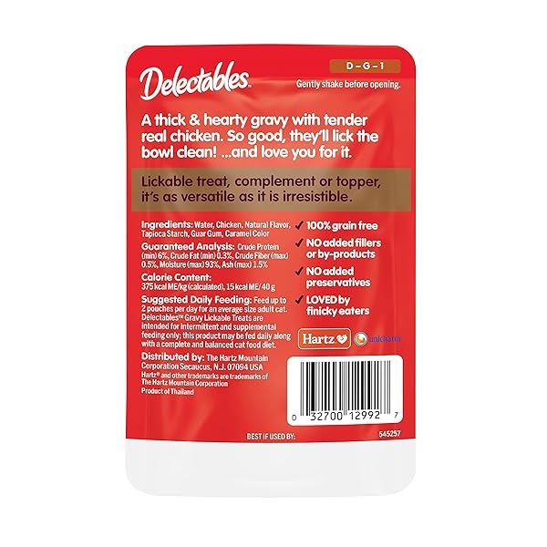 HARTZ DELECTABLES GRAVY NON-SEAFOOD LICKABLE WET CAT TREAT & FOOD TOPPER, CHICKEN, 12 PACK, 1.40 OUNCE (PACK OF 12)