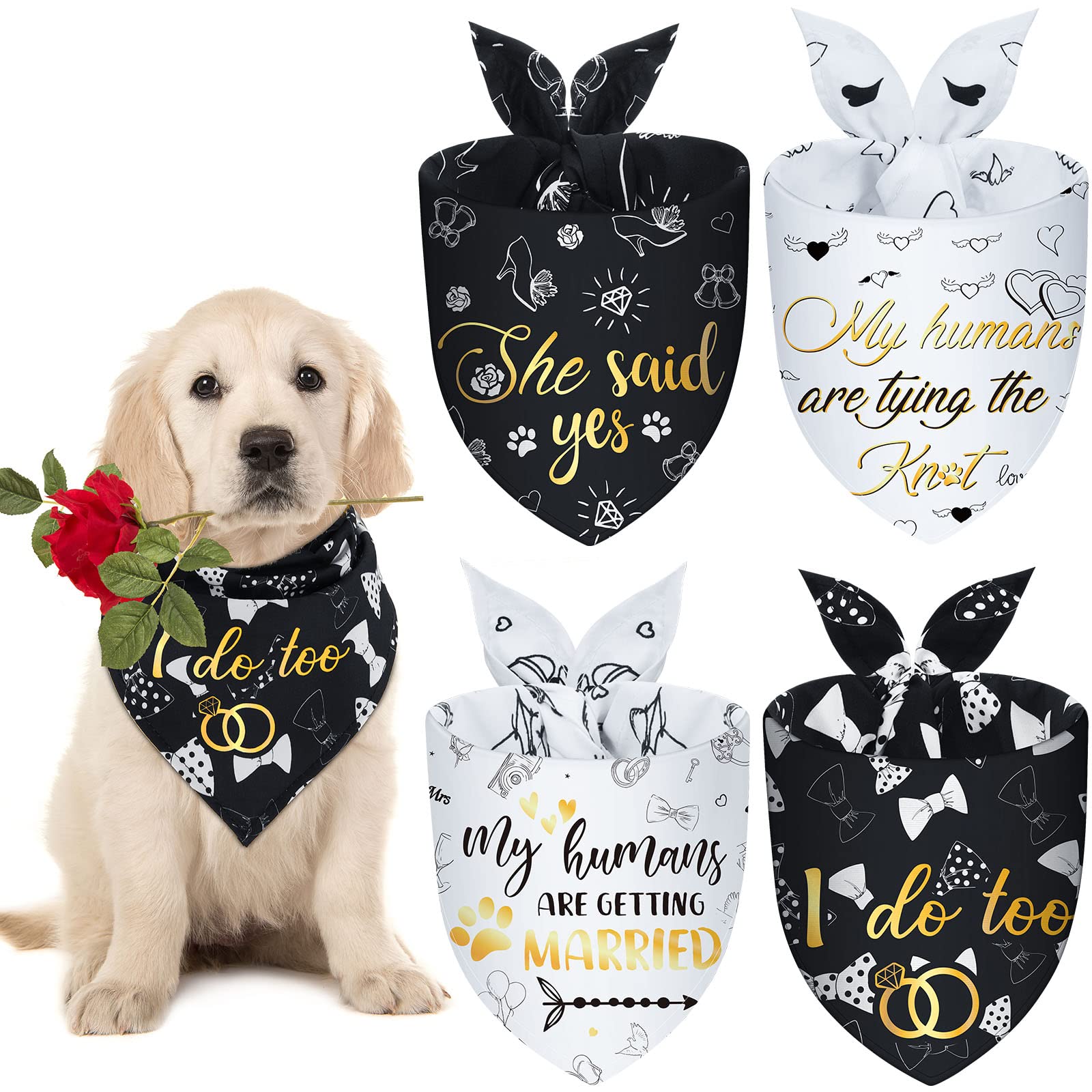 4 Pieces Wedding Dog Bandana My Humans are Getting Married Pet Bandana She Said Yes Dog Scarf Dog Engagement Announcement Pet Wedding Photo Prop for Dogs and Cats