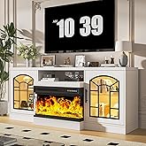 Waleaf 60" Fireplace TV Stand for TVs up to 65" with 3-Sided Glass Fireplace, Farmhouse Entertainment Center Modern Console with Adjustable Flame Color, Storage Cabinet for Living Room, White