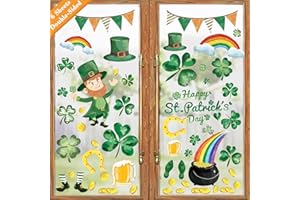Ivenf St Patricks Day Decorations Window Clings Decor, Large Shamrock Leprechaun Top Hat Gold Coins Window Stickers for Kids School Home Office Saint Patricks Day Party Supplies Gifts, 6 Sheets 105pcs