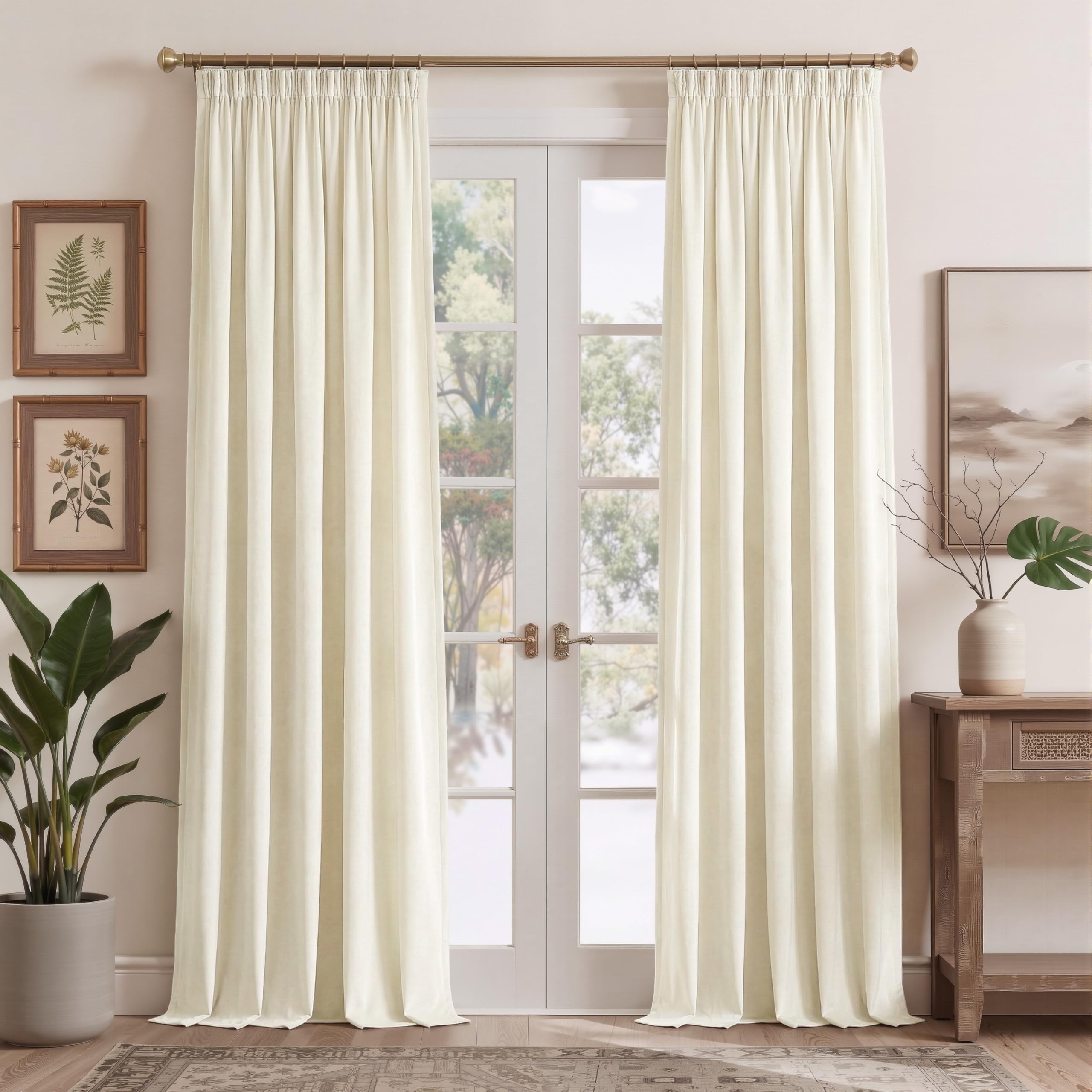 PONY DANCE White Velvet Blackout Pencil Pleat Curtains for Kids Room & Living Room - Thermal Insulated Luxury Drapes with Rod Pocket, 52x84 Inches, 2 Panels — image 1