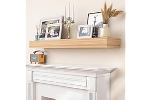 AZSKY 48 Inch Fireplace Mantel Shelf Handcrafted Solid Natural Wood Over Fireplace Floating Shelf Wall Mounted Decorative Fireplace Mantel with Invisible Bracket Set of 1