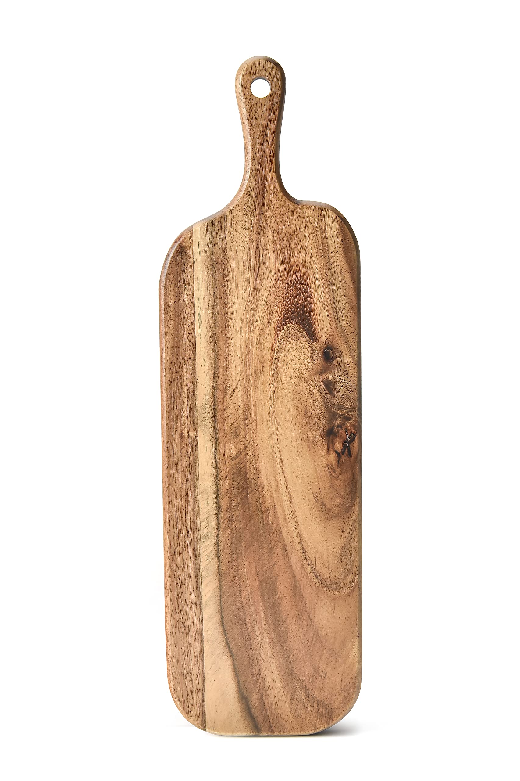 Bill.F Acacia Wood Cutting Board with Handle Small Size Long Wooden Charcuterie Board Paddle Cheese Board Serving Boards for Kitchen Meat, Pizza,Cheese, Bread, Vegetables & Fruits 41 x 12 x 1.5cm