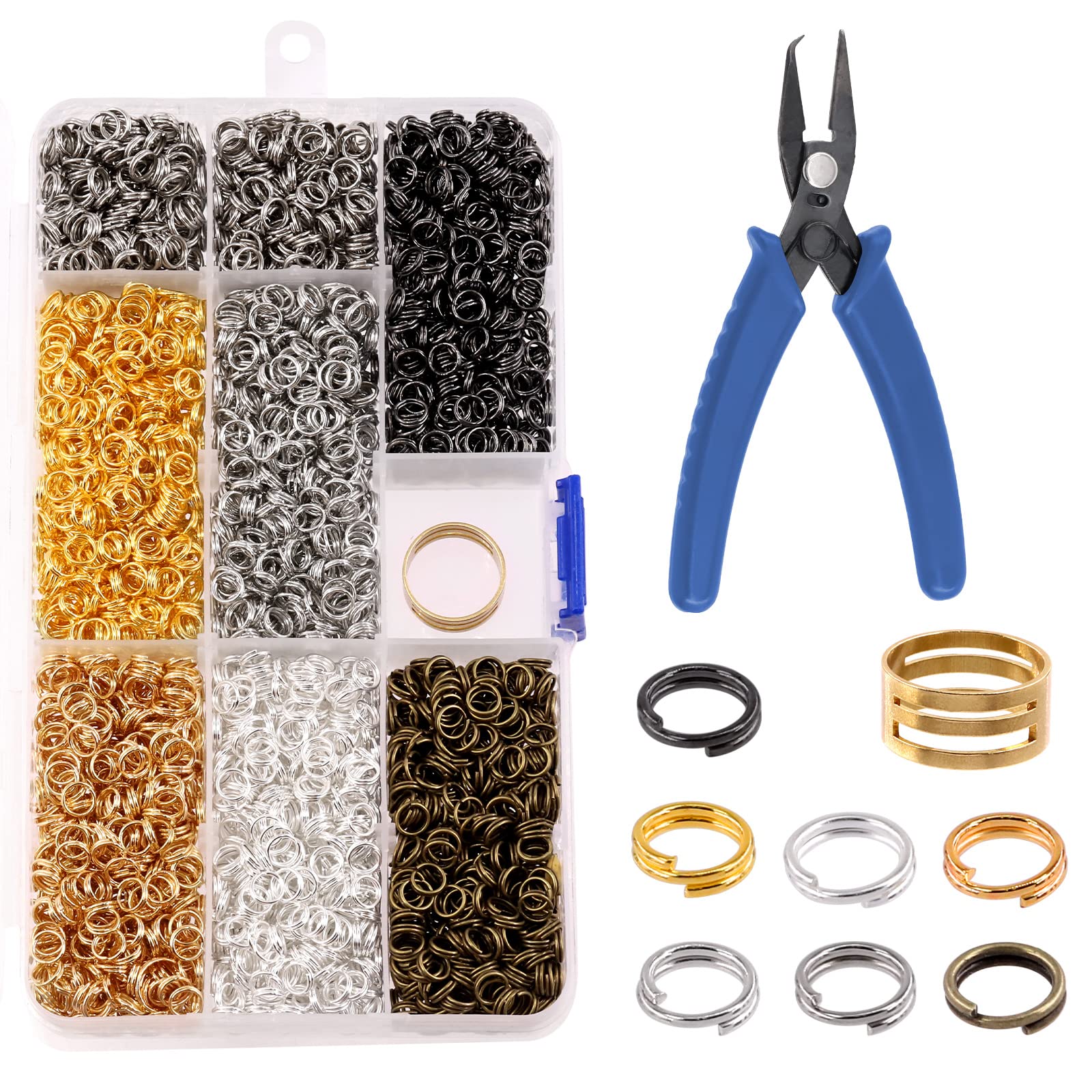 Mardatt 3502 Pcs 7 Colors Split Jump Rings Assortment Kit with Craft Jump Loop Opener and Needle Nose Pliers Double Closed Jump Rings Jewelry Findings for DIY Earring Necklace Bracelet Crafting