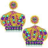 Mardi Gras Earrings Beaded Mask Letter MARDI GRAS Dangle Earrings for Women Crown Carnival Drop Earrings Holiday Jewelry Gifts