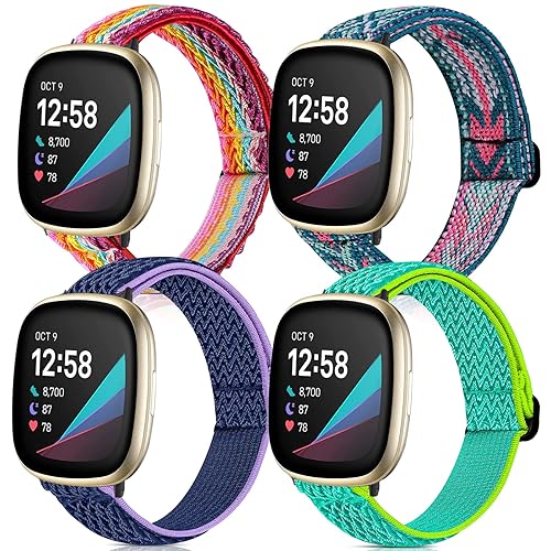 Pack Stretchy Bands Compatible with Fitbit Versa 3/ Versa 4/ Sense  2/Fitbit Sense Women Men, Adjustable Elastic Breathable Loop Nylon  Replacement