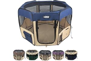EliteField 2-Door Soft Pet Playpen (2 Year Warranty), Exercise Pen, Multiple Sizes and Colors Available for Dogs, Cats and Other Pets (36" x 36" x 24"H, Navy Blue+Beige)