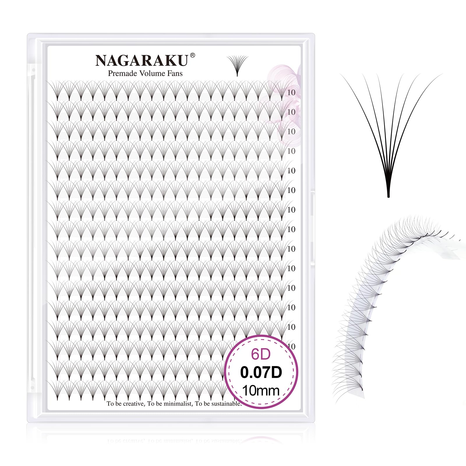 NAGARAKU Eyelash Extensions 320 Clusters Premade Fans Russian Volume Long Stem Premade Fans Thin Pointy Base Natural Pre Fanned Fluffy False Eyelash Black 16 Rows (6D 0.07 D Curl 10mm)