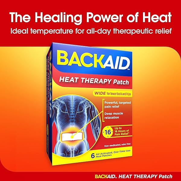 BACKAID HEAT THERAPY PATCH, AIR-ACTIVATED THERAPEUTIC HEAT, WIDE FOR LOWER BACK AND HIP PAIN RELIEF, 6 COUNT