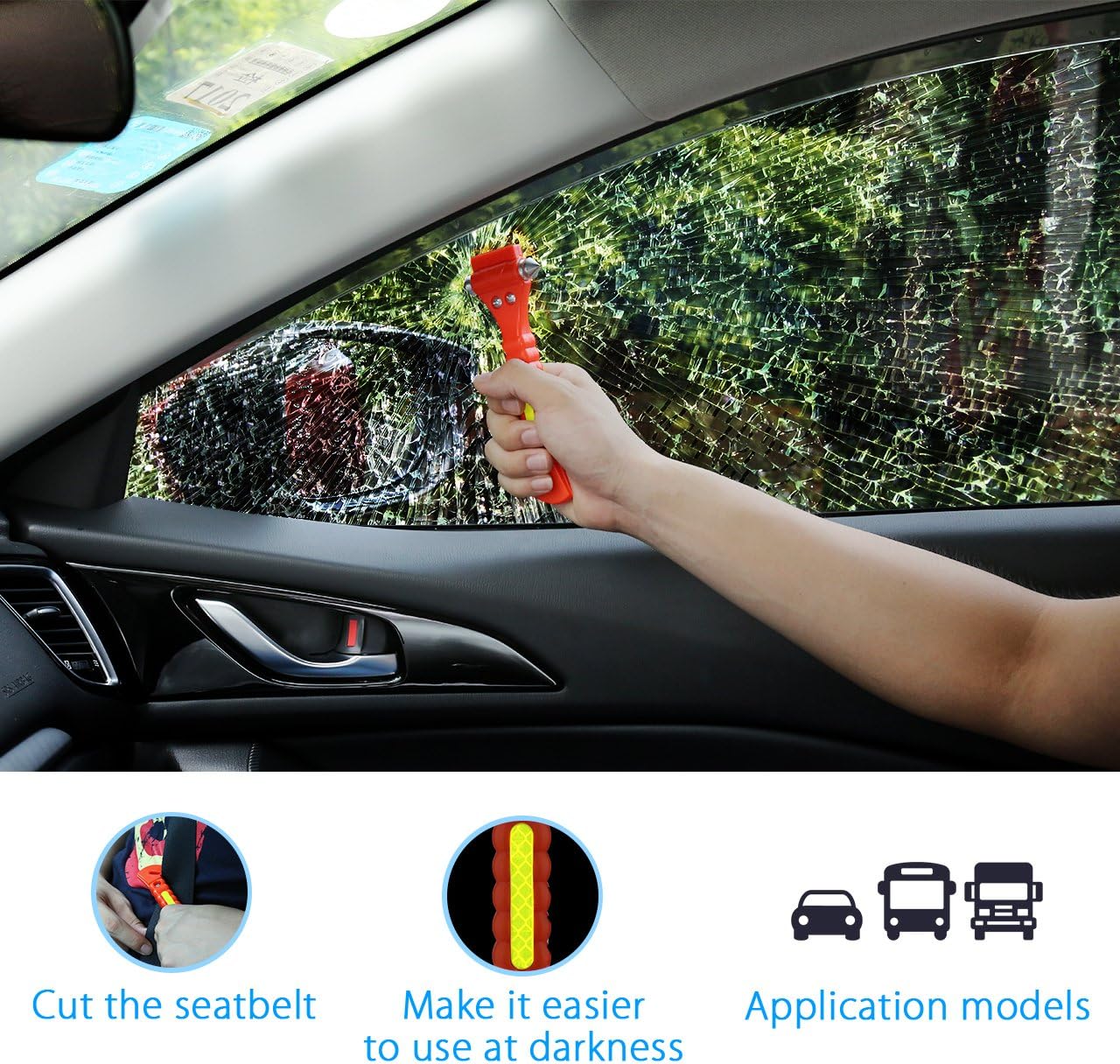 VicTsing 2 Pack Car Safety Hammer, Emergency Escape Tool with Car Window Breaker and Seat Belt Cutter, Life Saving Survival Kit: Automotive