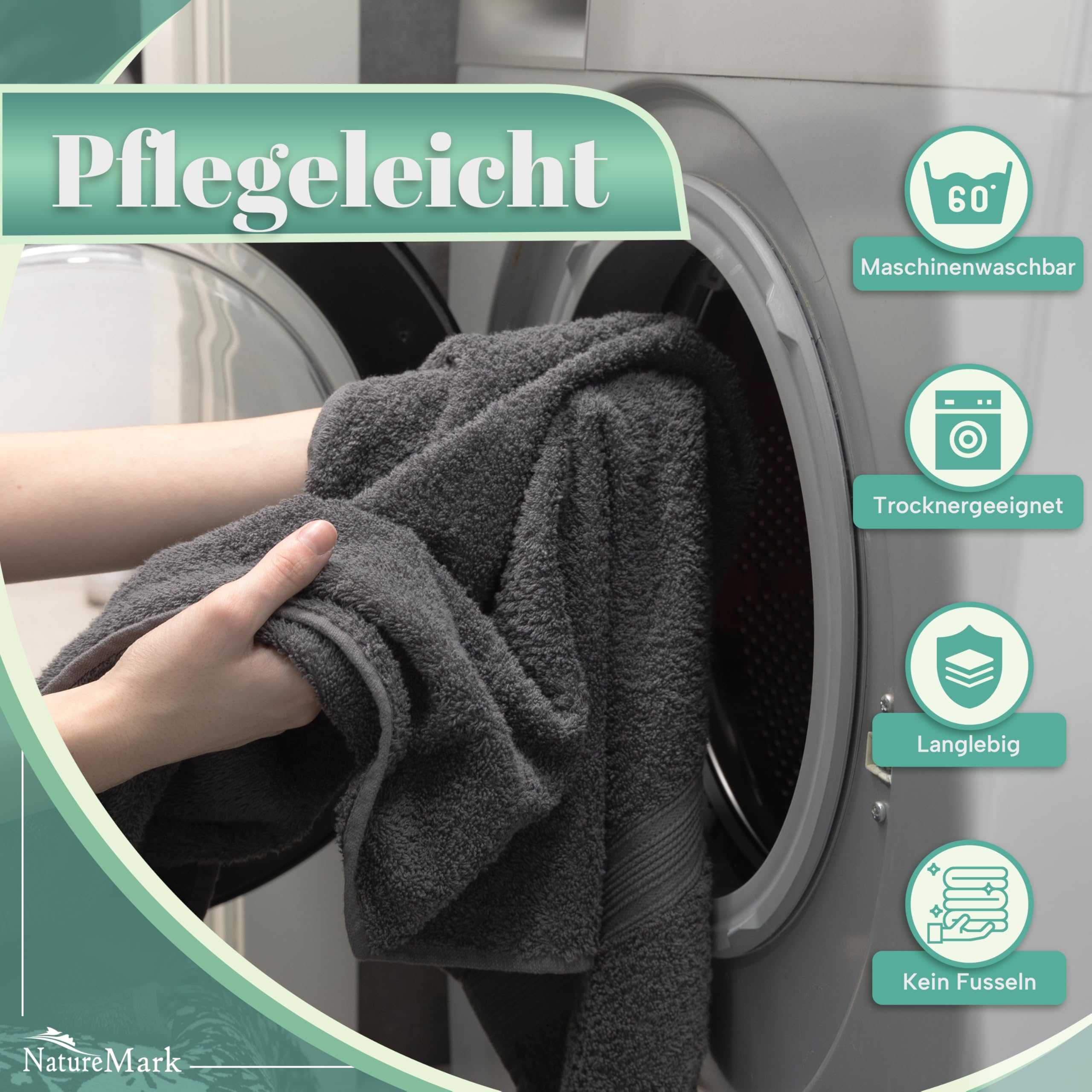 NatureMark 8 Handtücher Set - 100% Baumwolle - Saugfähige und langlebige Handtücher, Größe 50×100 cm, Anthrazit Grau 6