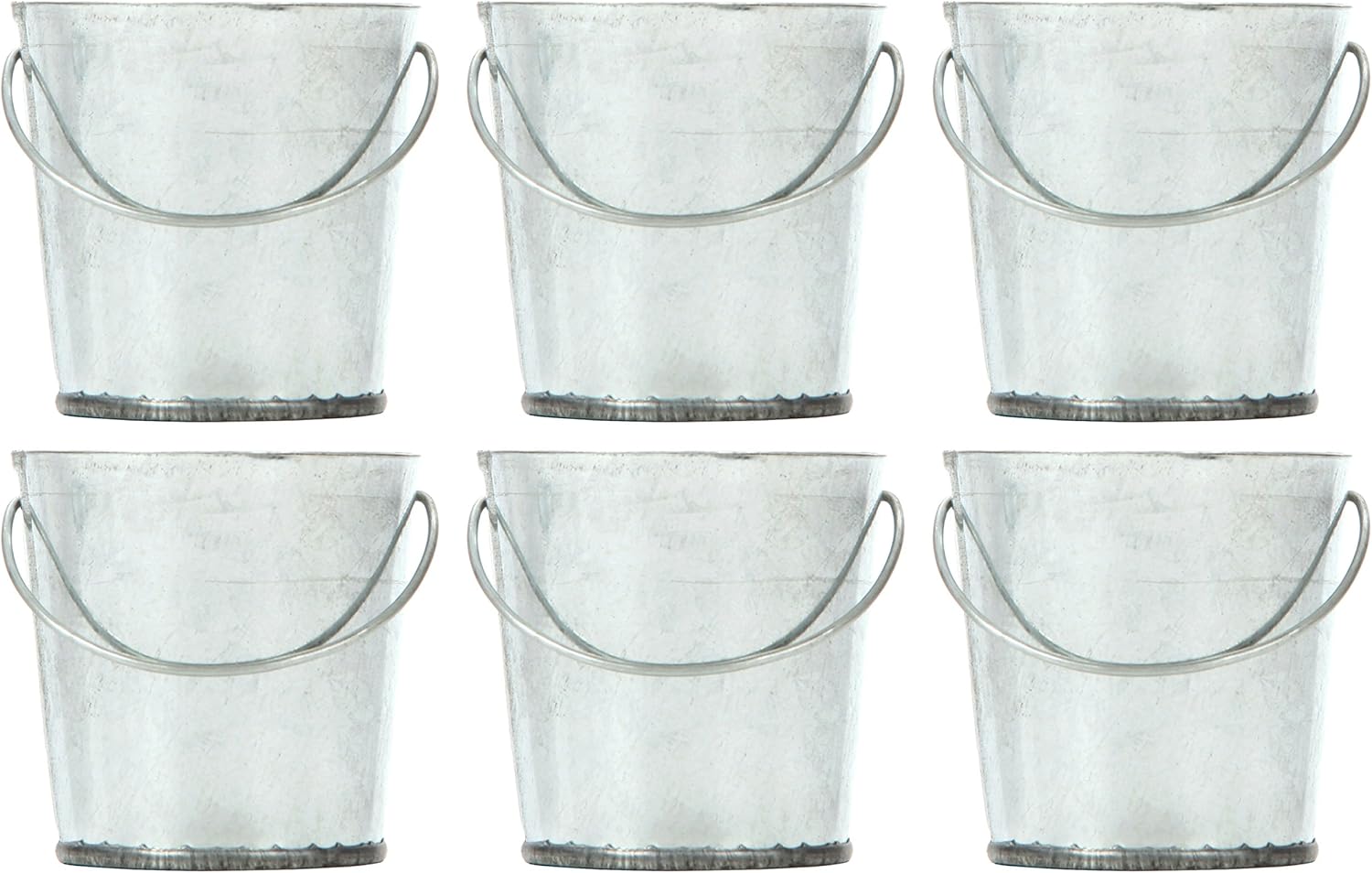 Hosley Set of 6 Mini Galvanized Buckets 2.25 Inches High Ideal for Do it Yourself Craft and Floral Projects Party Favors Festivities Weddings O4