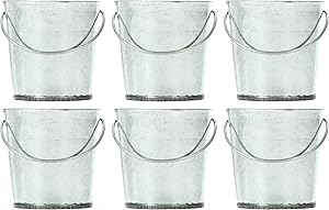 Hosley Set of 6 Mini Galvanized Buckets 2.25 Inches High Ideal for Do it Yourself Craft and Floral Projects Party Favors Festivities Weddings O4