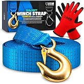 X5MPLXPMX 12,000 lb Boat Trailer Winch Strap with Hook, 2 in x 20 ft, Blue | 12,000 lb breaking strength, marine-grade polyester, rust-resistant forged hook, reinforced stitching, work gloves included