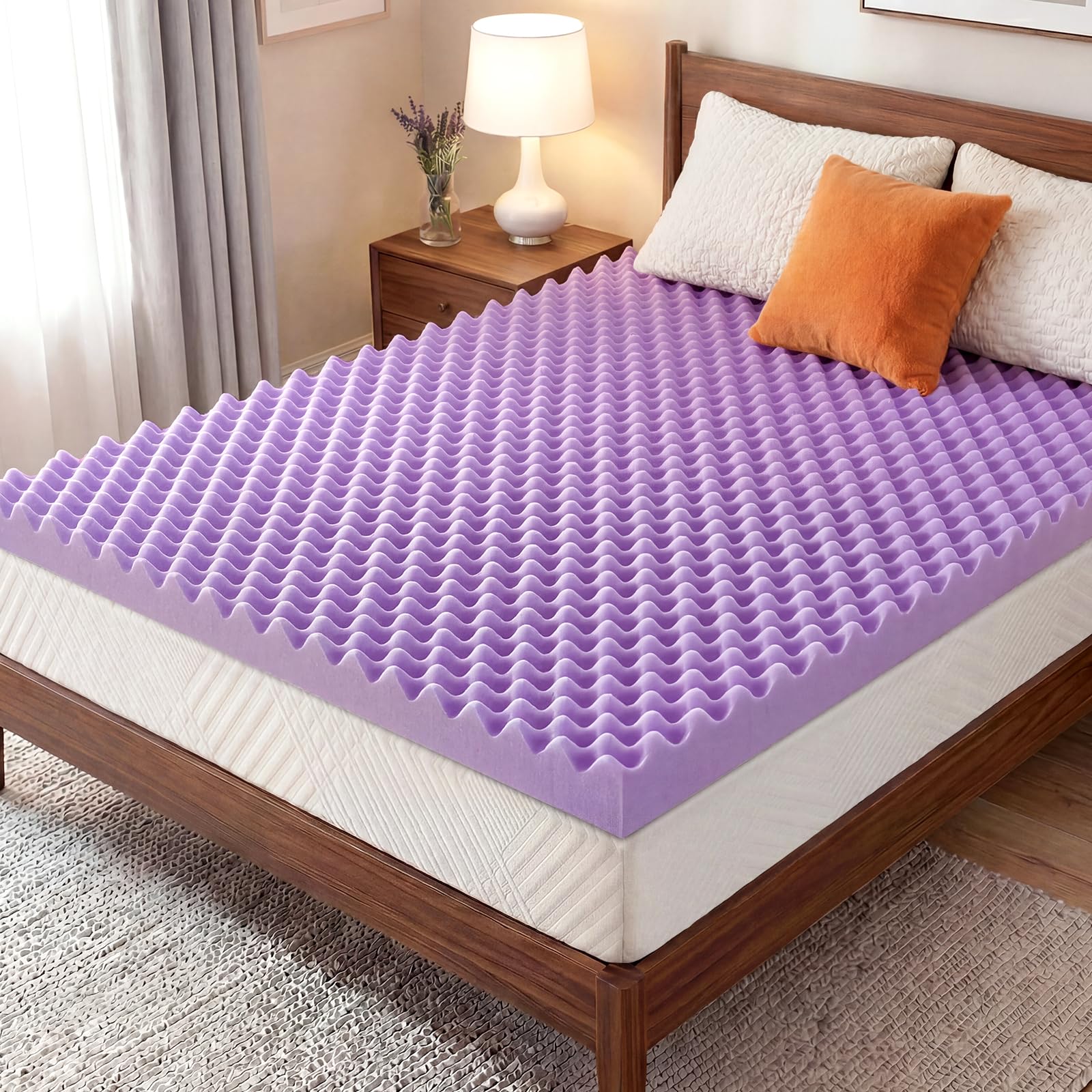 2 Inch Egg Crate Mattress Topper Twin, Gel Infused Memory Foam Mattress Topper for Pressure Relief, Breathable Mattress Pad Bed Topper in a Box, CertiPUR-US Certified, Purple, 38"×75" Image