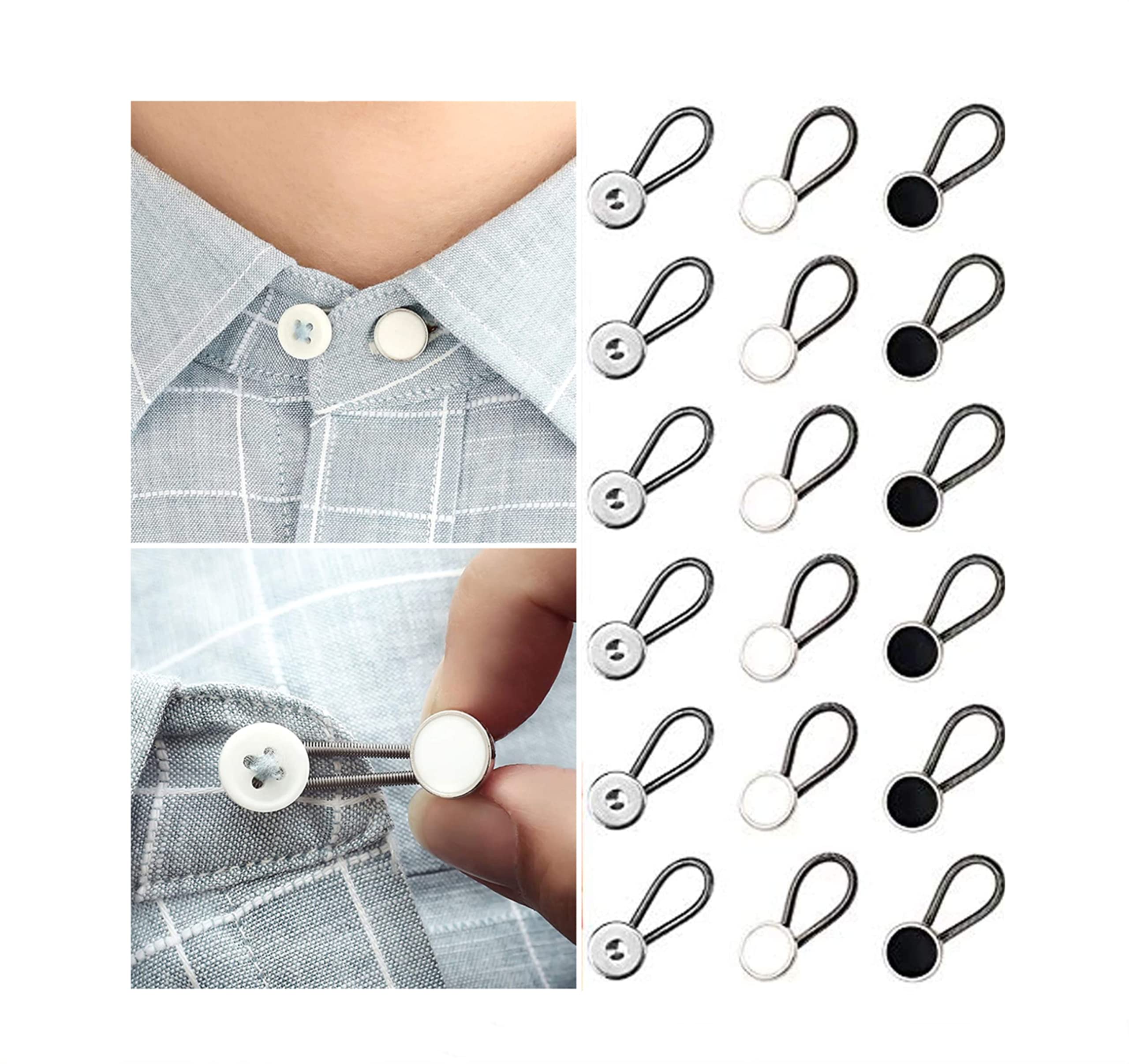 18PCS Metal Collar Buttons Extenders Elastic Button Extender Neck Extenders for Shirt Dress Coat