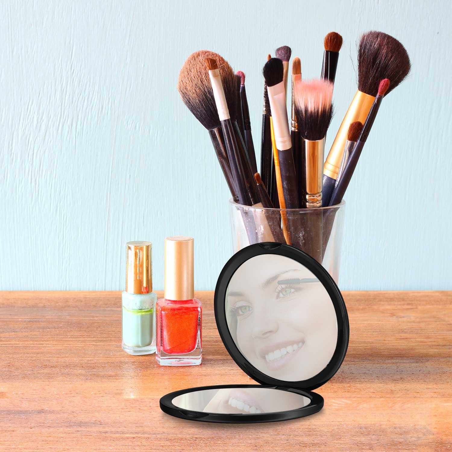 [Gifts for New Year] HAMSWAN Compact Makeup Mirror Pocket Mirror Portable Foldable Double Sided Mirrors with 10 x Magnification for Wedding Birthday Anniversary Gift and Travel (Black)