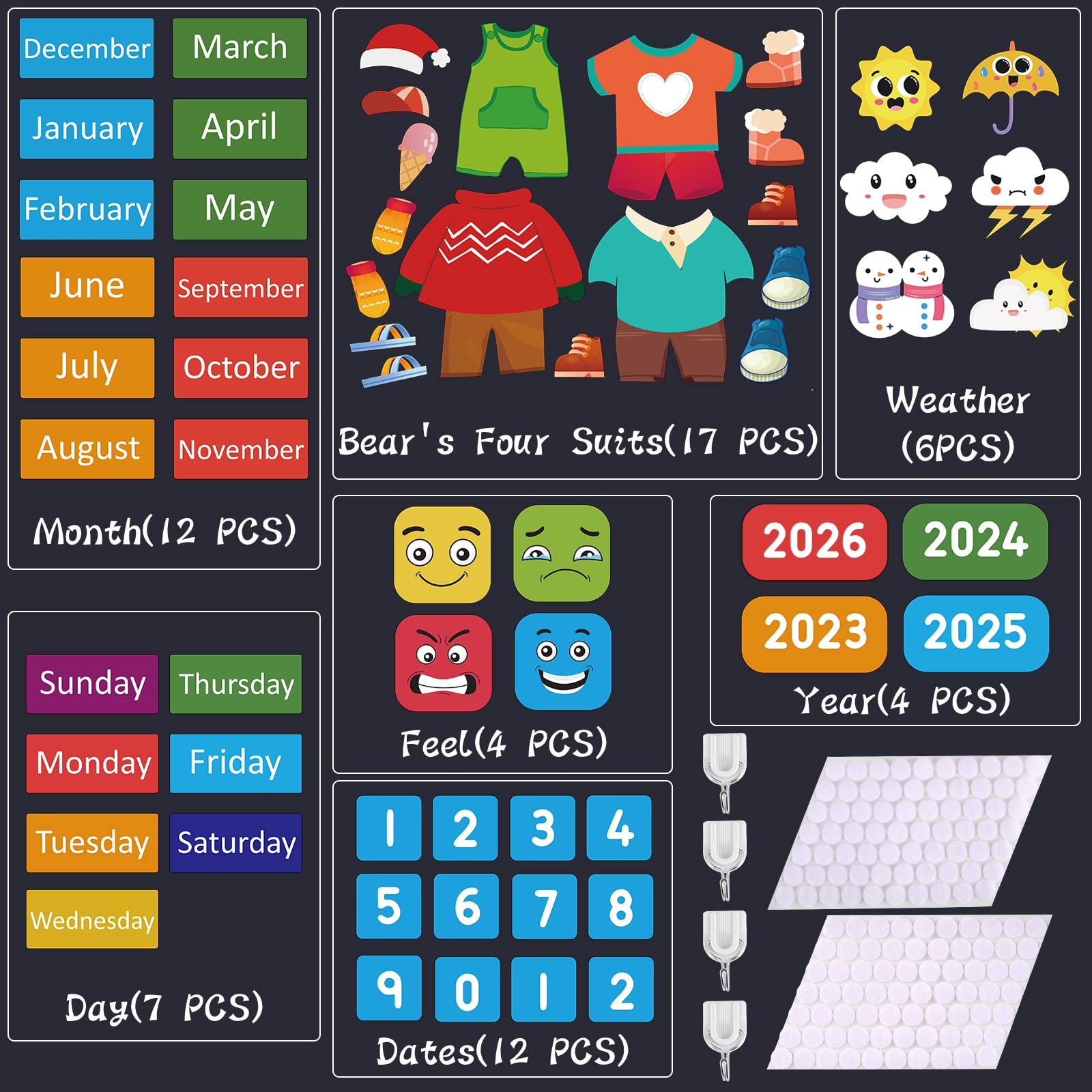 My First Daily Calendar-Preschool Classroom Must Haves, Circle Time Learning Center, Days of the Week Chart for Toddlers Learning, Classroom Calendar for Kids, 3.3Ft Felt Board for Toddlers