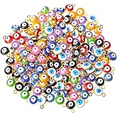 HERZWILD 100Pcs Colorful Evil Eye Beads Lucky Eye Turkish Spacer Beads Evil Eye Charms for Jewelry Making Bracelets Necklace Earrings DIY Crafts(Gold)