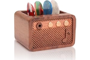 Lampeez Amp Shaped Guitar Pick Holder, Walnut Wood Pick Stand for Picks Storage and Display, Gifts for Guitar Players Enthusiasts
