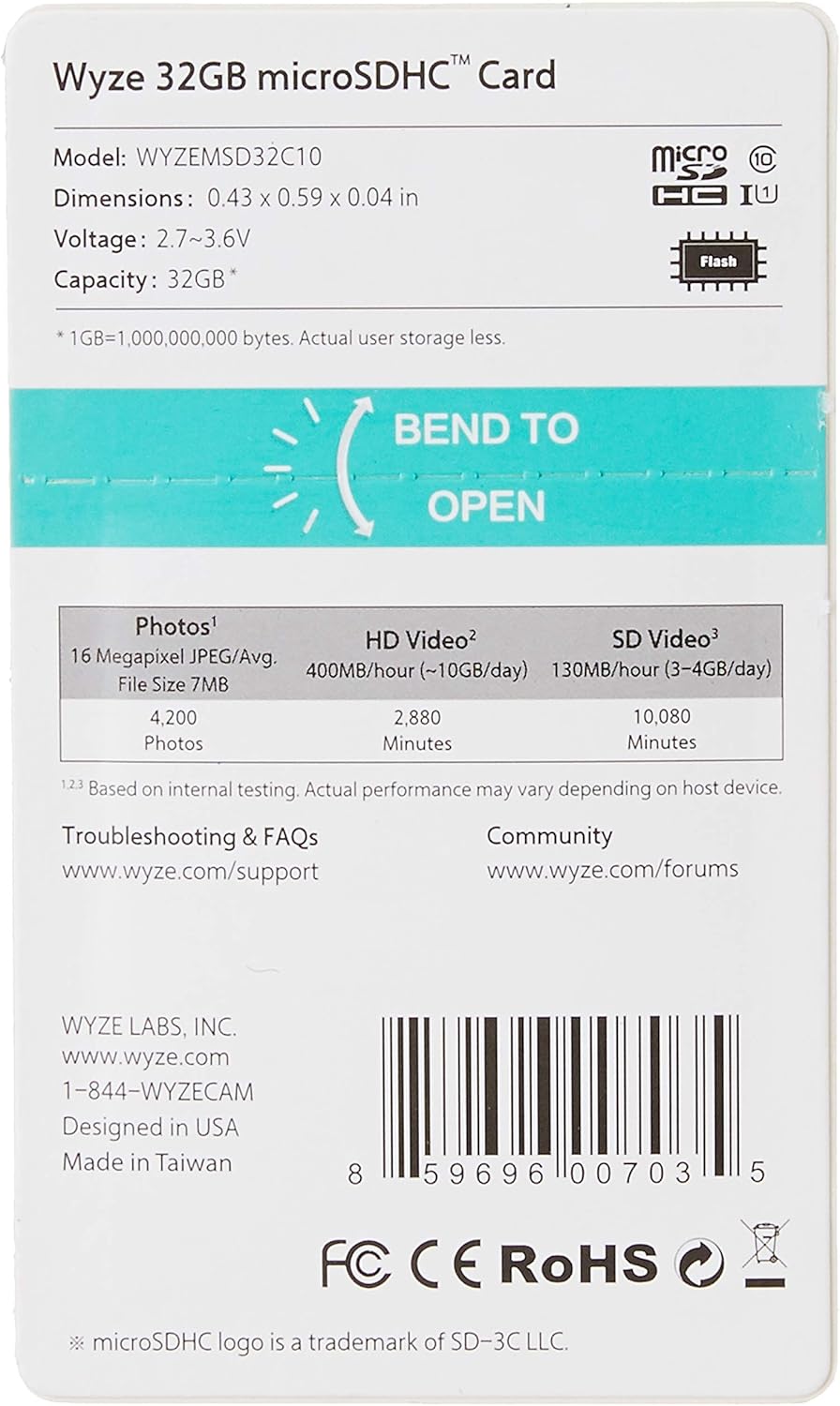 Wyze Labs Expandable Storage 32GB MicroSDHC Card Class 10, Black - WYZEMSD32C10 : Camera & Photo