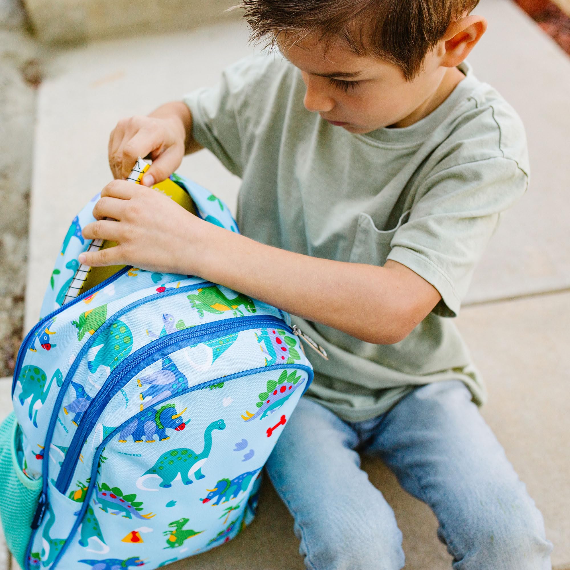 Wildkin 15-inch Kids Backpack – Durable, Padded, Adjustable for School & Travel - Dinosaur Land