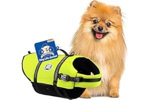 Paws Aboard Dog Life Jacket - Swimming Vest for Dogs, Adjustable, Reflective, Comfortable, Multiple Colors, Patterns, XX-Small to Extra Large Dog Swim Vest with Handle (Neon Yellow, X-Small)