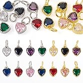KISSITTY 14 Colors Heart Cubic Zirconia Charms Brass Faceted Crystal Dangles Pendants with Loops for Jewelry Making Necklace Bracelet Earrings DIY Crafts Women Valentine Supplies