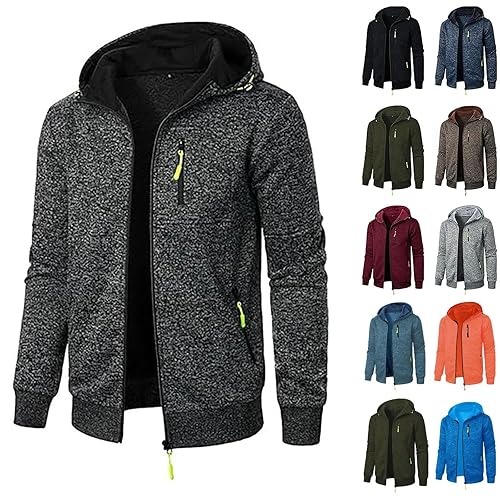 Mens Zip Up Fleece Hoodies Mens Full Zip Jackets Long Sleeve Hoody Soft Comfy Sweatshirt Warm Coats Autumn Winter Workwear Combat Tactical With Drawstring Zipped Pockets Dark Gray Xl