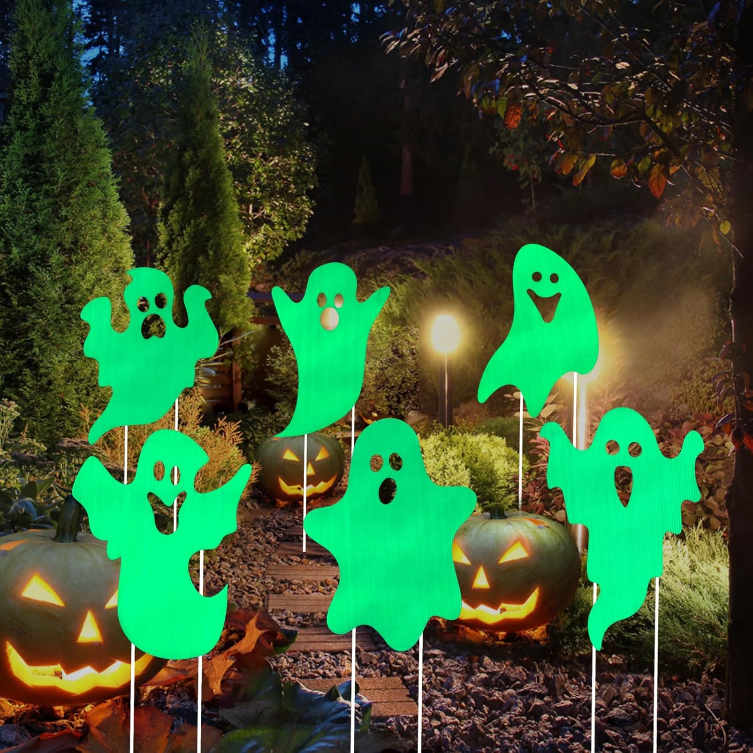 Yard Signs - Halloween Decorations Outdoor Ghost Yard Signs,Glow in the Dark 6PCS Halloween Ghost Yard Signs with Stakes for Lawn Patio Yard Garden Outdoor Decoration (Ghost)